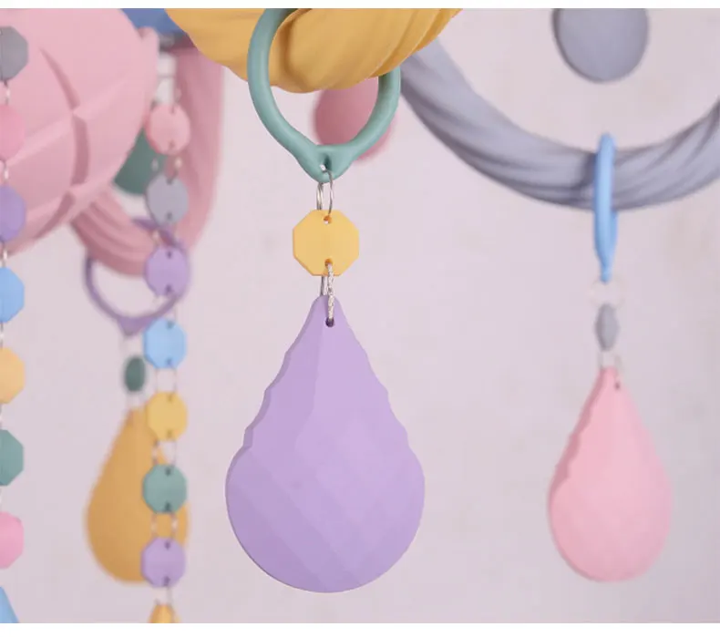 Personality colorful glass for children's room decoration chandelier macaron color crystal LED E14 lighting hanging chain adjust