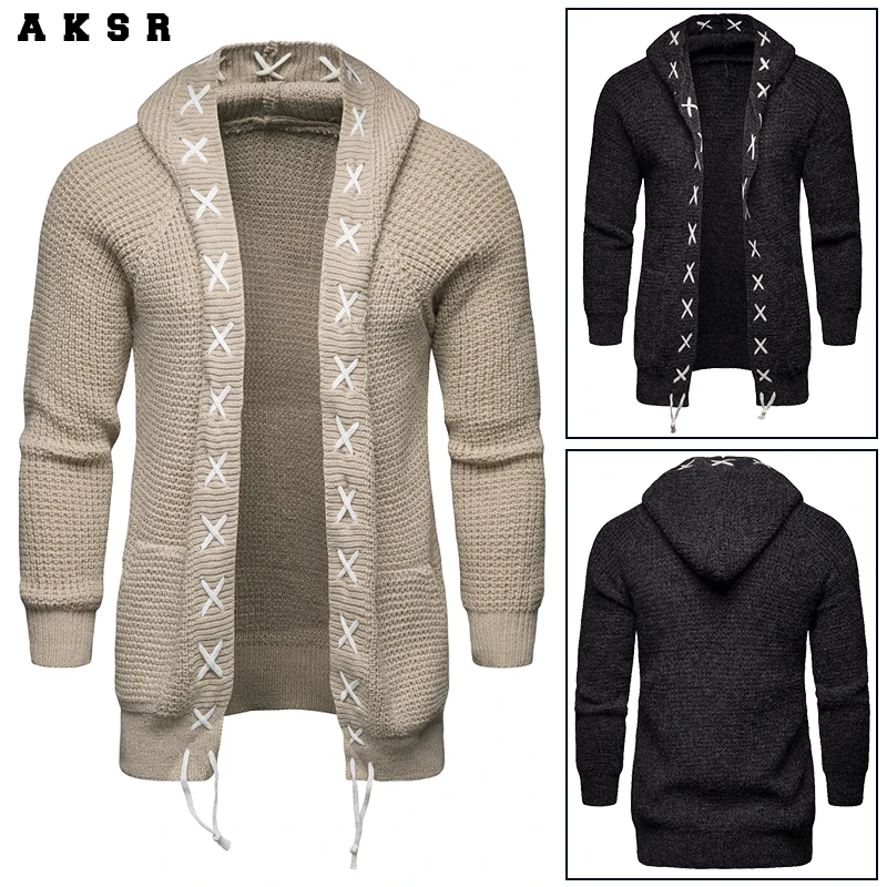 

AKSR Autumn and Winter New Men's Hooded Loose Sweaters Knit Cardigan Coat