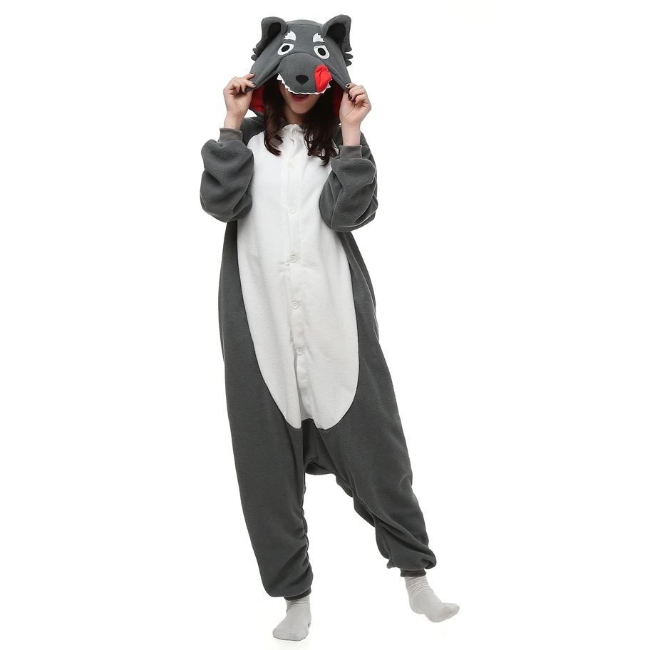 Beste Hout wolf Animal pyjama slaap lounge Unisex Pyjama Kigurumi Cosplay Kostuum Animal Rompers Nachtkleding