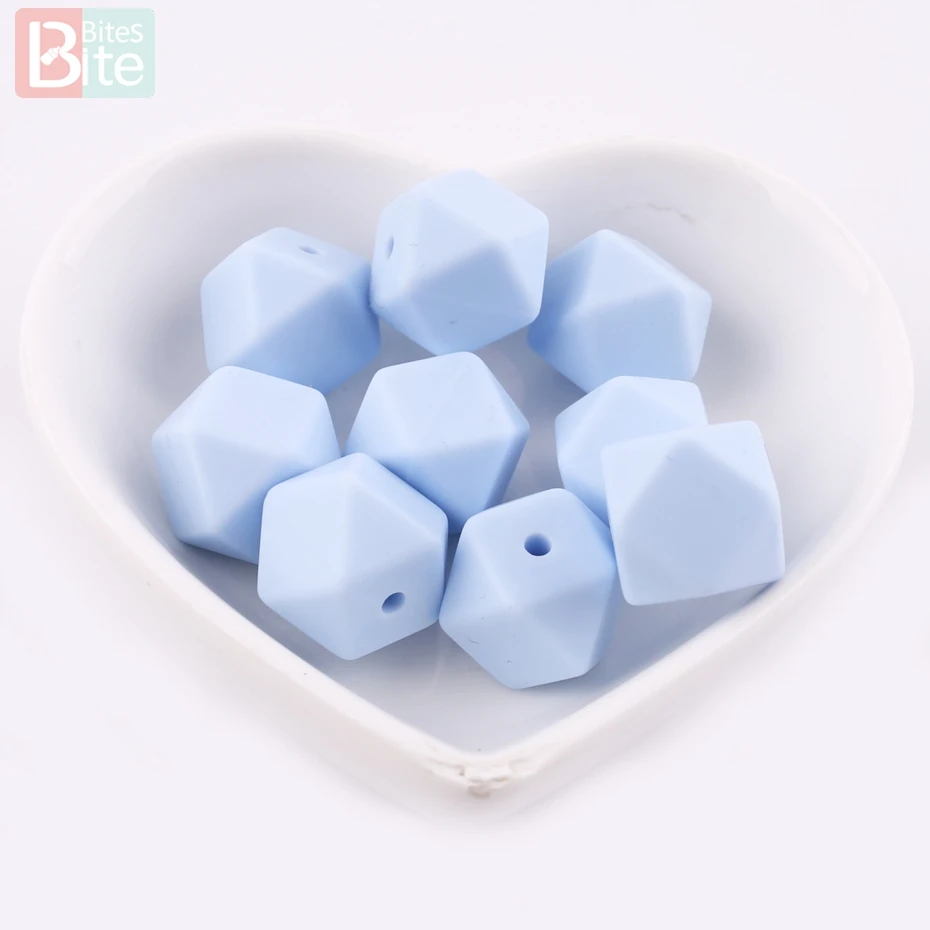 물린 물린 5pc 14mm 다채로운 육각 실리콘 비즈 DIY 공예 친환경 식품 등급 Teether 육각 기하학 비즈 실리콘 Teether