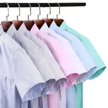 Plus Size 5XL 6XL 7XL Business Casual Easy-Care Striped Twill Pure Color Short Sleeve Men Dress Shirt Large Big Blue Green