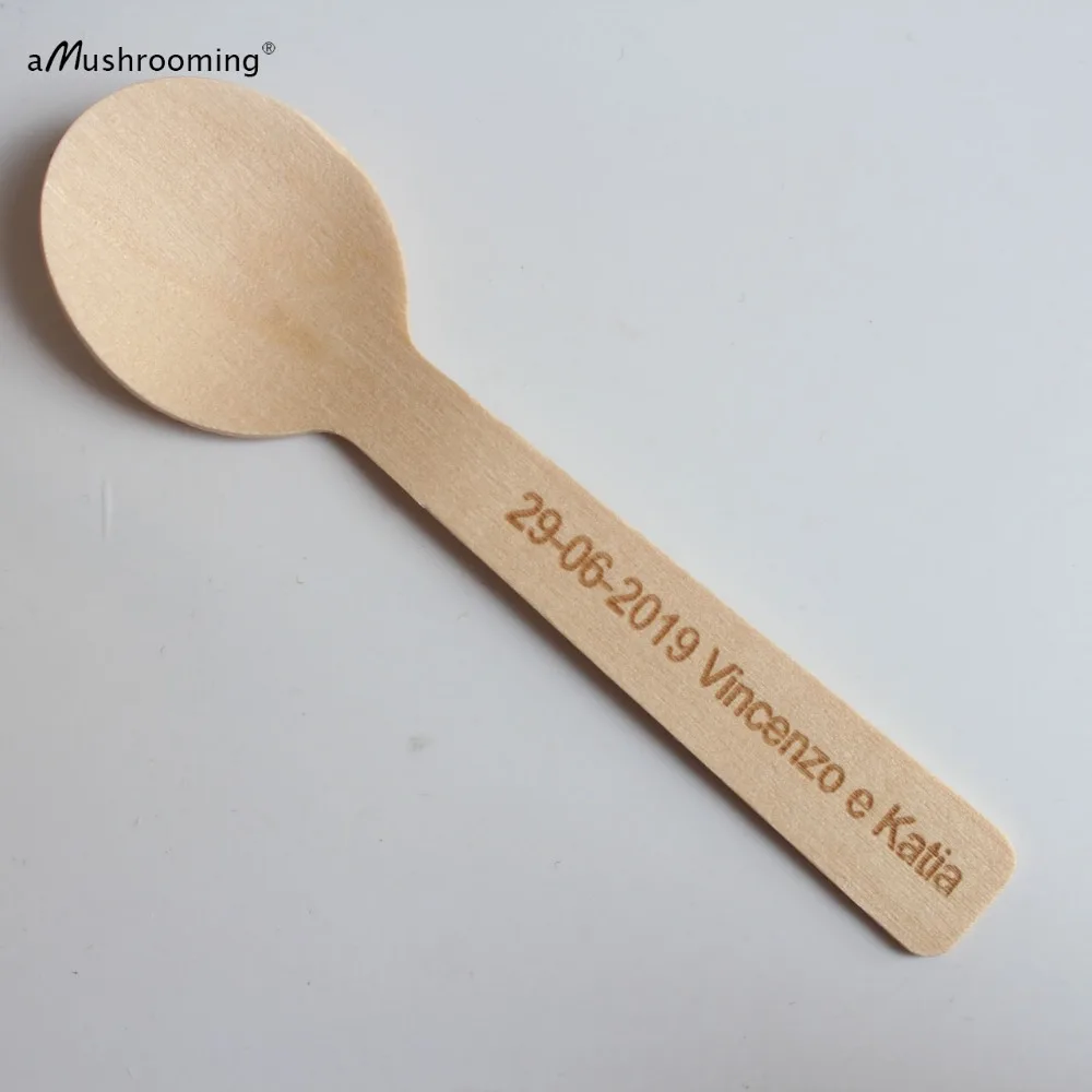 100 Mini Wooden Spoons Personalized Text Bride And Groom Name And Date