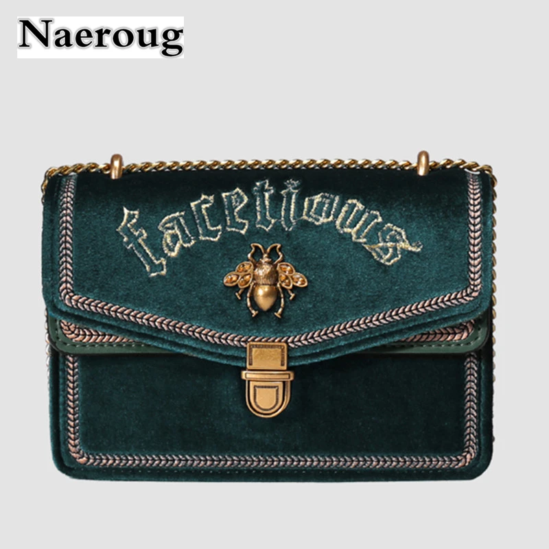 

2018 Luxury Brand Female Bag Velvet Chain Shoulder Bag Retro Corduroy Embroidered Crossbody Bags Female Clutch Flap Handbags Sac