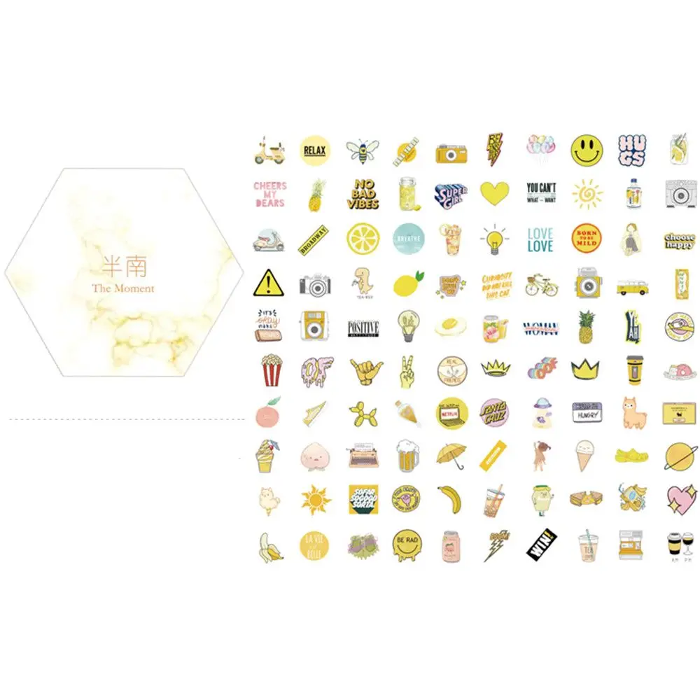 100 шт канцелярские наклейки серия "Момент" Kawaii Наклейки для скрапбукинга сделай сам украшение самоклеющиеся уплотнительные этикетки детские подарки - Цвет: yellow