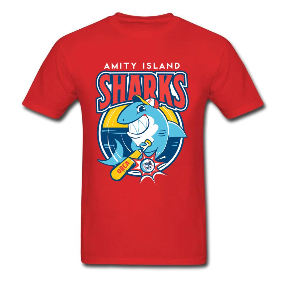 Tops T Shirt amity island sharks 5629 Summer Retro Normal Short Sleeve 100% Cotton Crew Neck Men Top T-shirts Normal Tee Shirts amity island sharks 5629 red