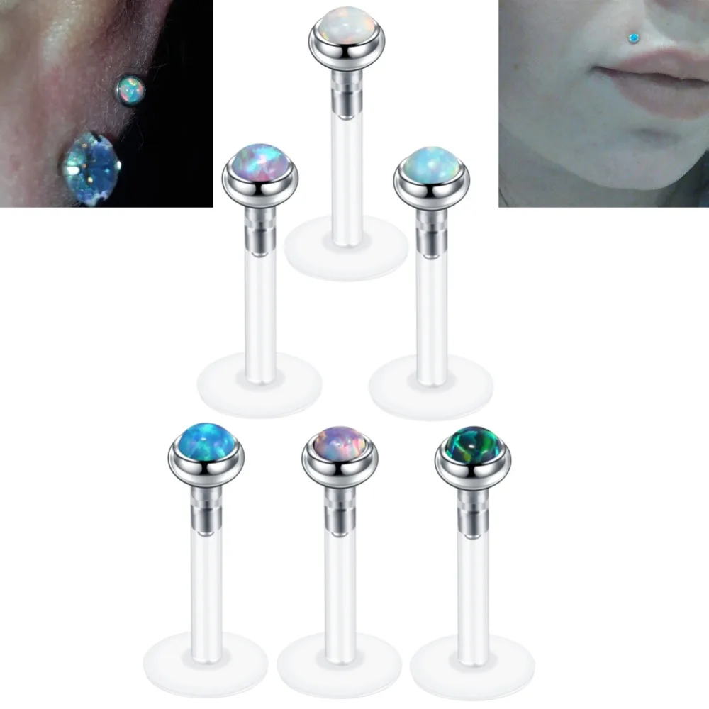 

1PC PTFE Bioplast Opal Piercing Oreja Lip Rings Piercings Ear Tragus Cartilage Opal Labret Ring Piercings Body Jewelry Piercings