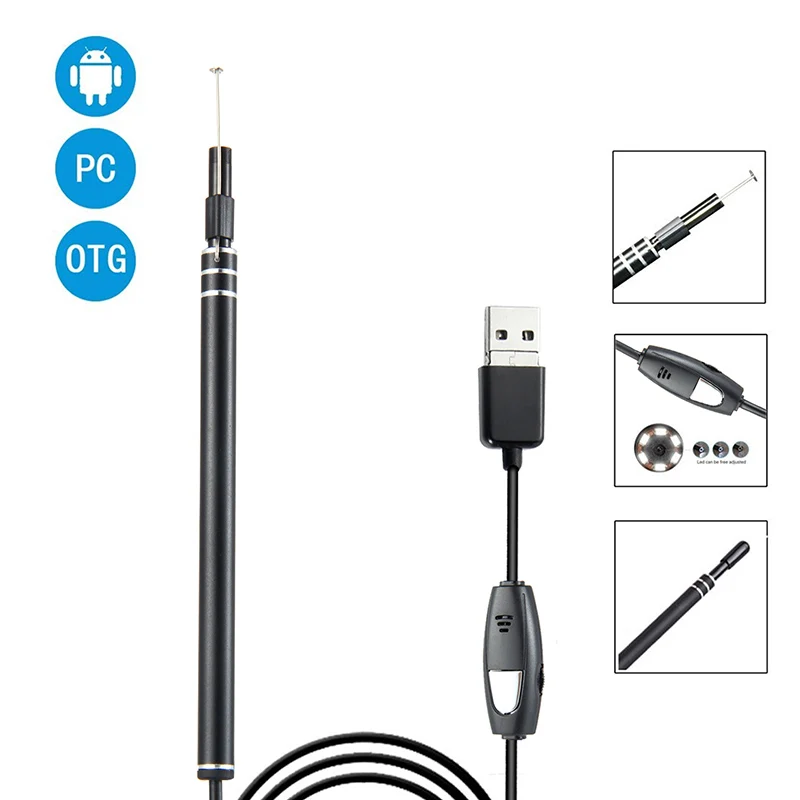 

Ear Otoscope Adjustable LED Ear Cleaning Endoscope Digital Ear Scope Inspection for Micro USB-C Android Device & PC Computer