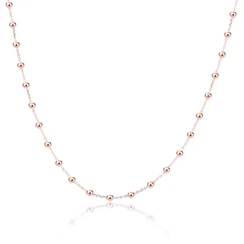 

MetJakt Classic 2.5mm beads Necklace solid 925 Sterling Silver with rose gold necklace for women's adjustable chain 16" 17" 18"