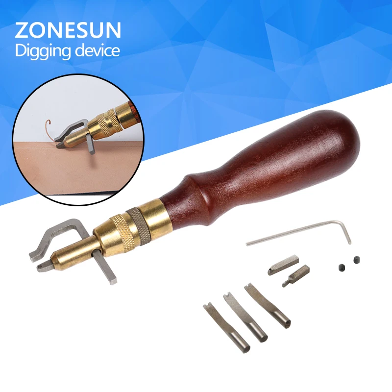 

5 in1 DIY Adjustable Groover Leather Craft Adjustable Pro Stitching Groover Crease Leather Tools wtih 3 Replace Edge Beveler