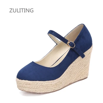 

new Elegant wedges pumps for women platform high heels round toe high heels shoes hemp rope shoes size30 31 32 33 40