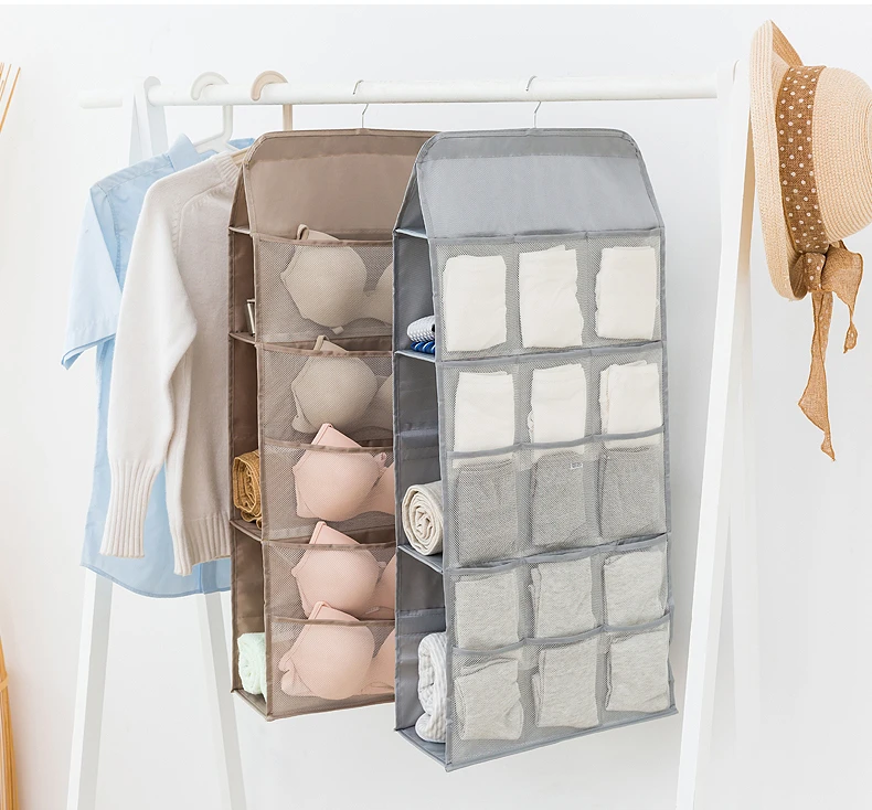 New Multifunction Treble Side Hanging Organizer Underwear Bath Towel Sock Women Bag Storage Bag 5+3+15 Cells Wardrobe Organizer