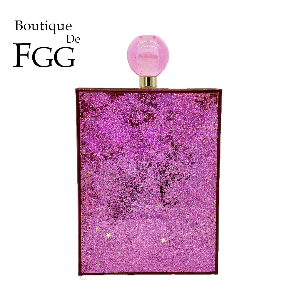 

Boutique De FGG Perfume Bottle Glitter Women Transparent Acrylic Box Clutch Evening Handbags Ladies Chain Shoulder Crossbody Bag