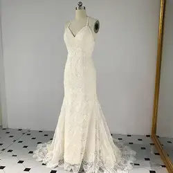 RSW523 v-образный вырез Венеция Кружева Шампанское Русалка свадебное платье 2018