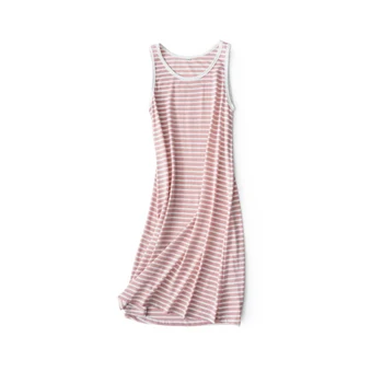 

Summer Sexy Ladies Nightgown Cotton Nightshirt Casual Sleepwear Negligee Stripe Nightdress Loungewear Sleeveless Sleep Dress