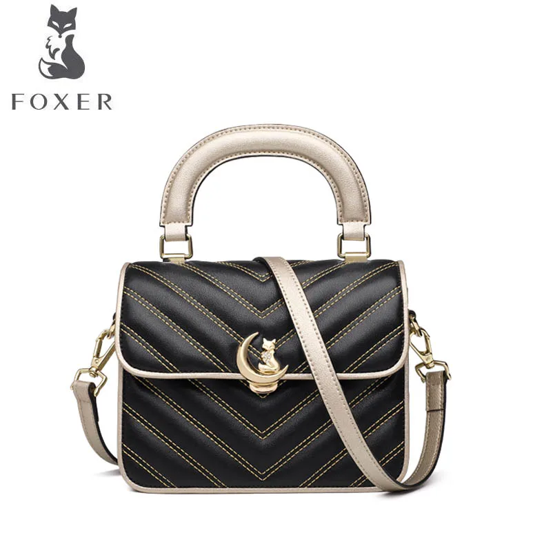 

FOXER 2019 new casual leather shoulder messenger bag Contrast small square bag Designer bag female
