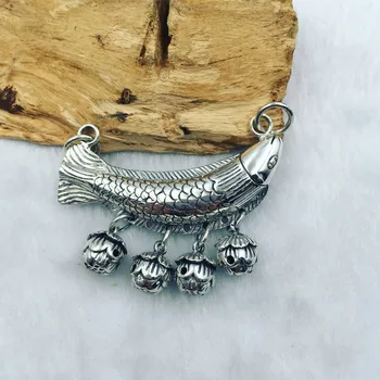 

925 sterling silver pendant carp sea anemone Peng Min style style white fish pendant