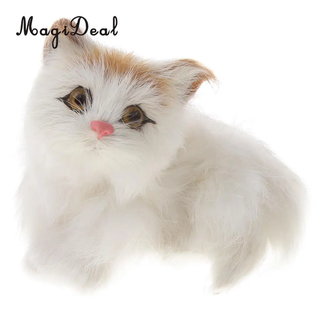 Cute Realistic Cat Animal Toys Furry Interior Ornament Kids Children Girls Birthday Gift Bedroom Decoration Black Forehead