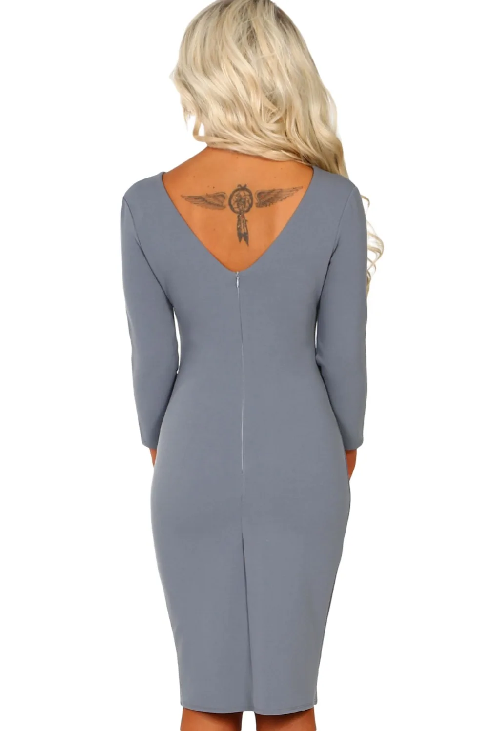 Gray-3-4-Sleeve-Cross-Over-Bodycon-Midi-Dress-LC610407-11-2