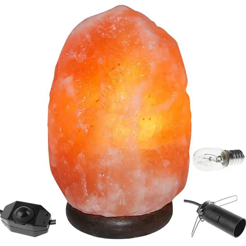 1-2 кг соляная лампа, натуральный гималайский кристалл, Ночной светильник с регулируемой яркостью, деревянная основа 15 Вт, лампа для дома, спальни, гостиной, офиса