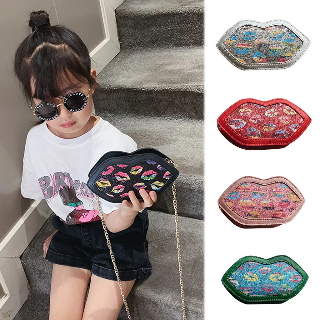 

Girl Children Cute Print Shoulder Bags Fashion Lips Leather Crossbody Shoulder Bags Purse Messenger Bag