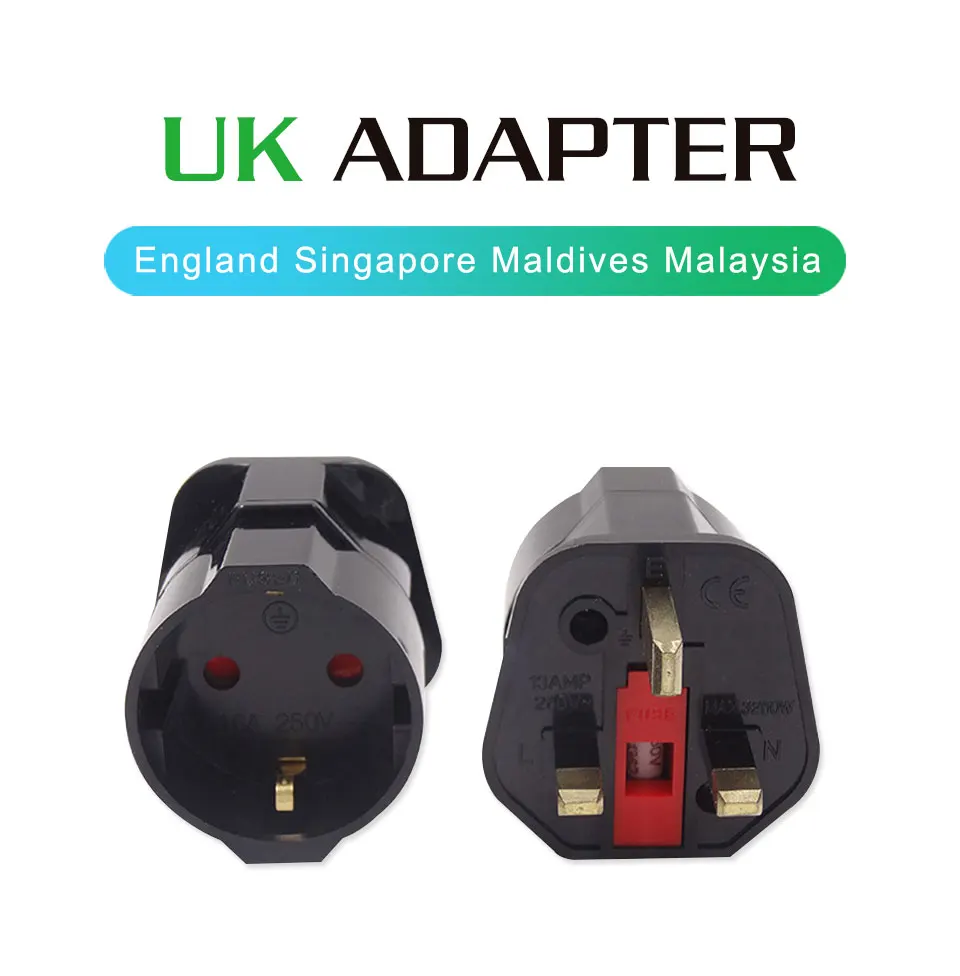 1 PC EU European To UK Adapter Electrical Plug Abroad Travel Socket Converter 13A 250V Rated Isolated Ground White Black Adaptor (1)