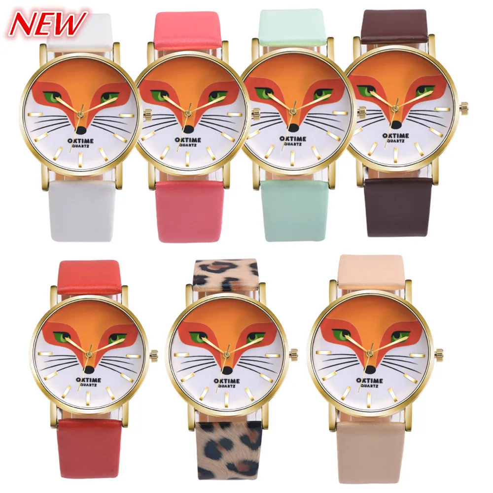 

Vogue Women Watches Cartoon Fox Dial Leather Loop Simple Wrist Watches For Women Dress Ladies Clock Relogios Relogio Feminino #D