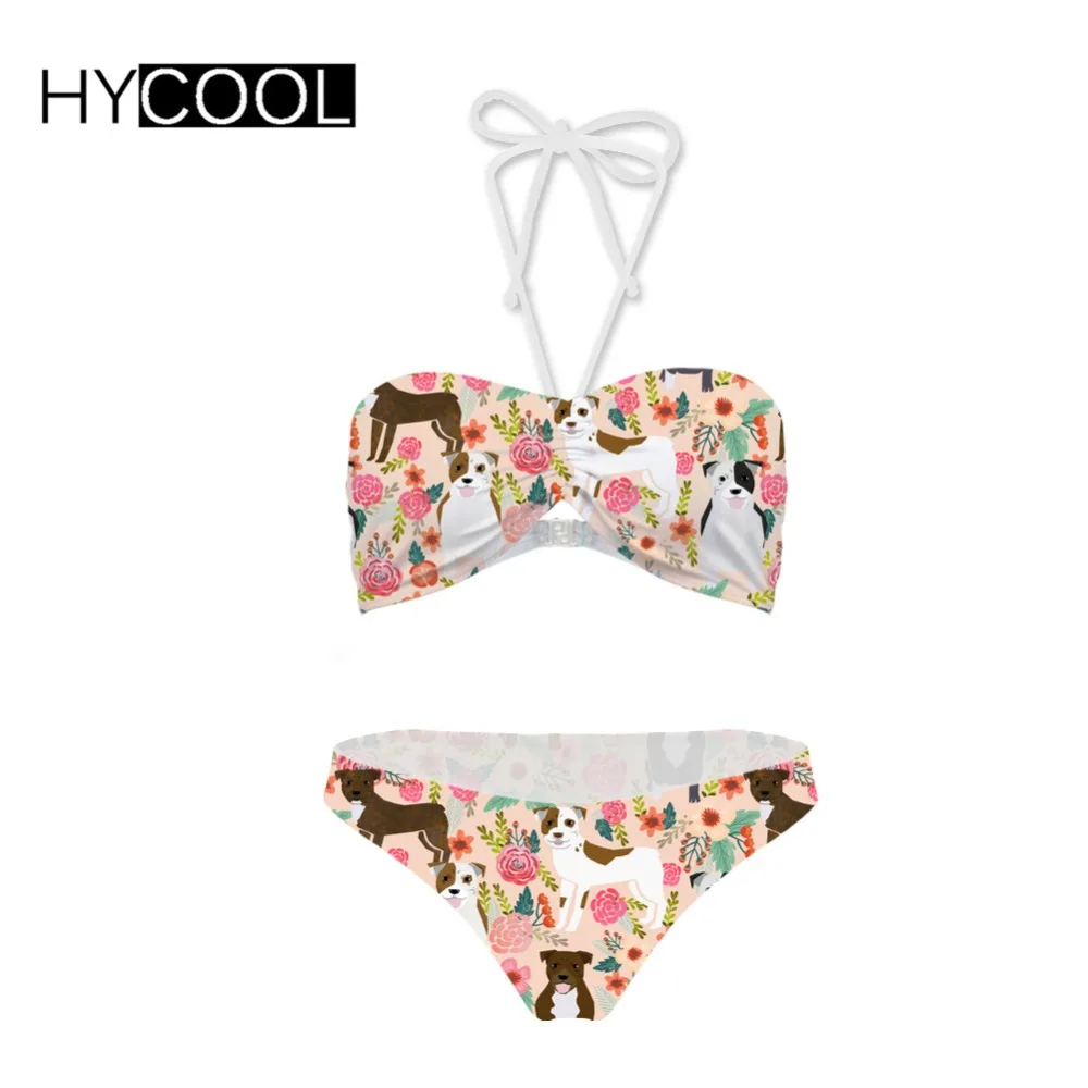 

HYCOOL Swimwear Female 2018 Bulldog Kawaii Pattern Summer Beachwear Harajuku Bandeau Swimsuits Biquini Beach Women Set Bikinis