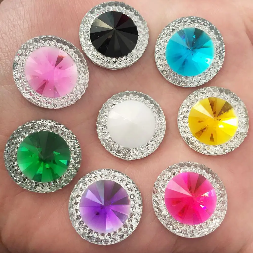 New 10pcs 20mm Resin Double Color Round Rhinestone Flatback Wedding Diy Crafts K19