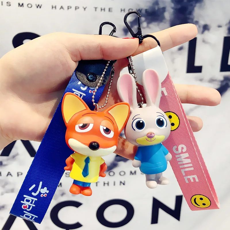 

Quality Soft pvc Cute Anime Keychain Animal Rabbit & Bear Pig Fox Key Chain Key Rings Holder For Women Novelty Key Caps