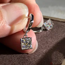 925 пробы серебряные серьги на День святого Валентина, прозрачные CZ серьги-гвоздики с квадратной огранкой для женщин, сверкающие циркониевые ювелирные изделия Brincos