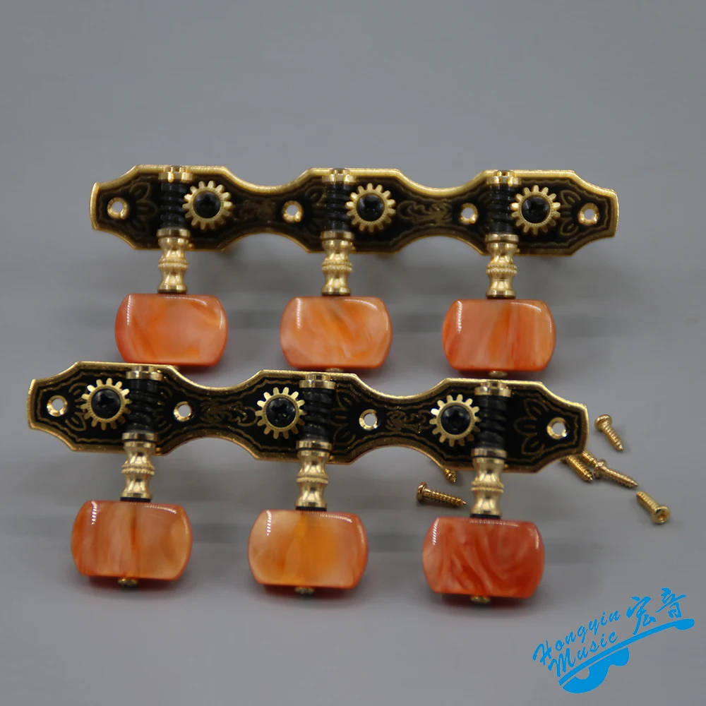 Left and Right Classical Guitar String Tuning Pegs Black Plated Gold