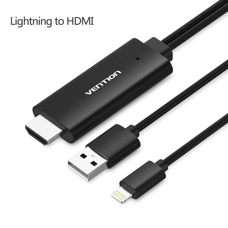 Vention HDMI кабель 2 м USB к HDMI конвертер кабель для iPhone 8 Pin к HDMI цифровой av-кабель для iPhone 7 6S Android Поддержка HDTV - Цвет: CEG BLACK