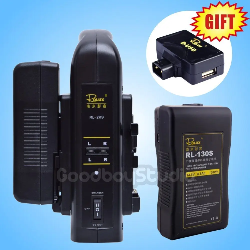 

2PCS Rolux RL-130S 130Wh for Sony V-mount Li-ion Battery + RL-2KS 2-Channel Charger