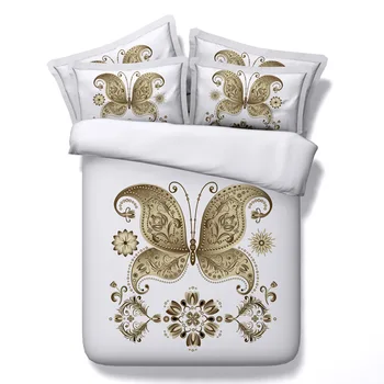 

Golden butterfly Digital print Bedding Set Quilt Cover Design Bed Set Bohemian a Mini Van Bedclothes 3pcs JF174