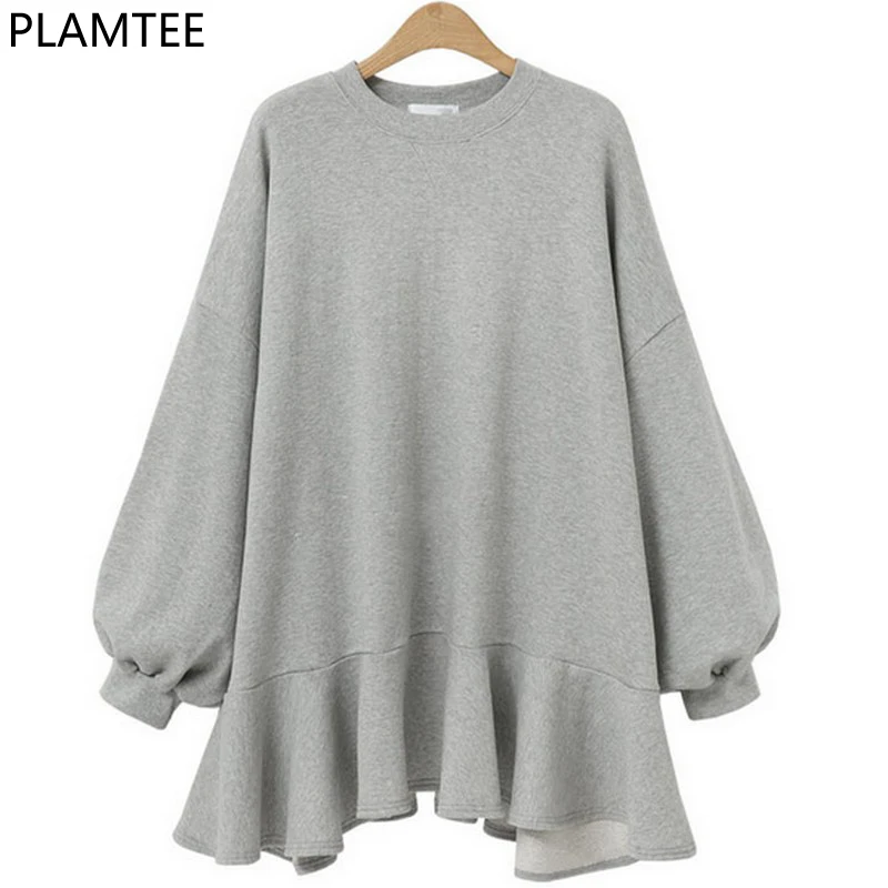 

PLAMTEE Plus Size Hoodies Sweatshirt Women Ruffles Batwing Sleeve Hoody Streetwear Oversize Hoodie Kpop Pullover Warm Tracksuit