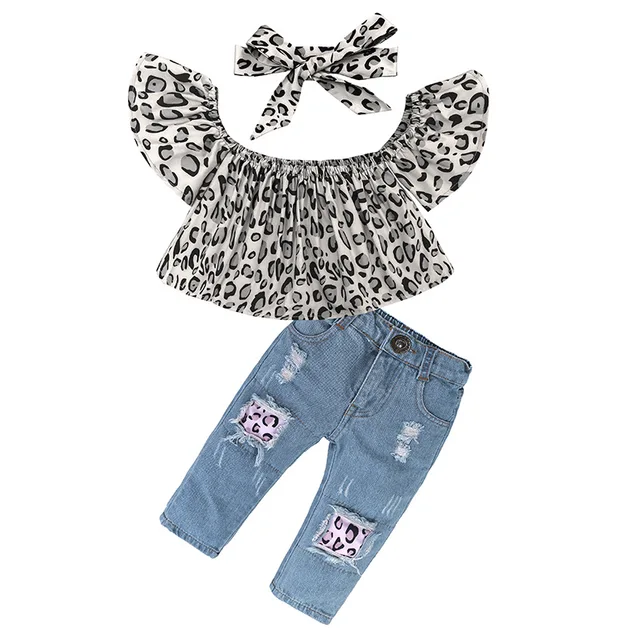 3pcs Hot Sexy Baby Girl Summer Clothes Slash Neck Leopard Tops+Headband ...