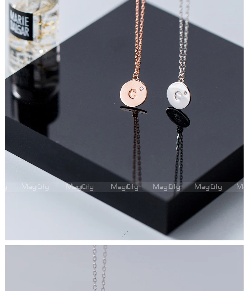 2018 Fashion 100% 925 Sterling Silver Jewelry Round Customize Letter Pendant Short Chain Necklace For Women Cute Gift Girls Lady (2)