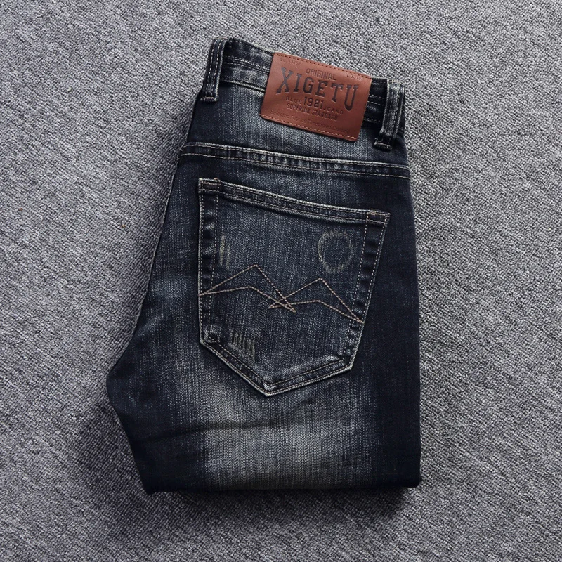 Джинсы мужские в винтажном стиле модные классические рваные джинсы Slim Fit уличная