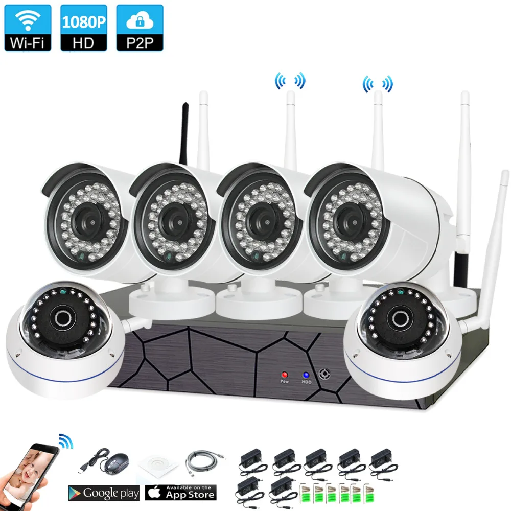 Plug and Play 6CH 1080 P HD Беспроводной NVR Kit P2P внутренний наружный IR Ночное Видение