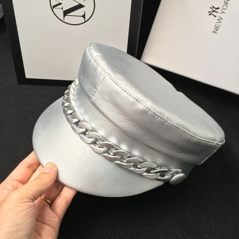

hats for men and women New silver navy cap chain duck cap flat top fashion hat visors
