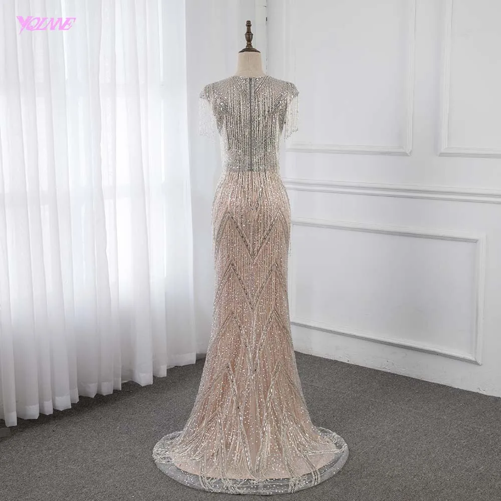 YQLNNE Luxury Robe De Soiree 2019 Silver Rhinestones Evening Dresses Long Deep V Neck Pendant Mermaid Formal Evening Gown YQLNNE Luxury Robe De Soiree 2019 Silver Rhinestones Evening Dresses Long Deep V Neck Pendant Mermaid Formal Evening Gown
