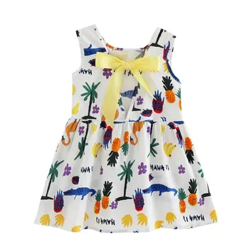 

2017 Girl's Cute Dress Children Sleeveless Print Pattern Cotton Children's A-Line Summer Bow Dresses Children's Clothing