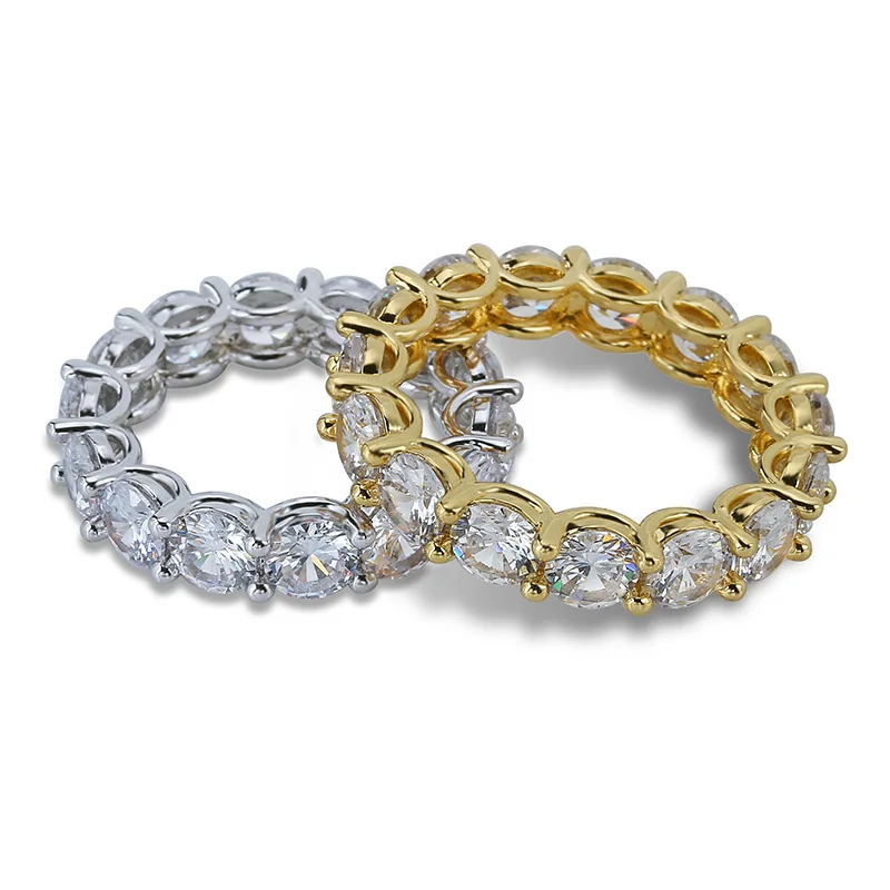

Hip Hop Bling Iced Out AAA Cubic Zirconia Tennis Chain Rings Women Men 1 Rows CZ Lover Ring Male Female Jewelry Gold Silver