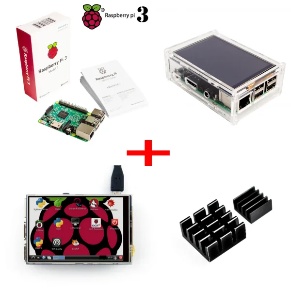 

Raspberry Pi 3 Model B Board + 3.5 TFT Raspberry Pi3 LCD Touch Screen Display + Acrylic Case + Heat sinks For Raspbery Pi 3 Kit