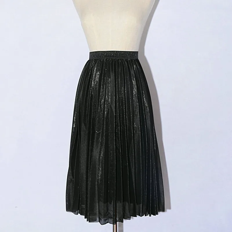 ROPALIA, модная юбка миди, плиссированная юбка, для женщин, металлическая, серебряная, юбка с высокой талией, длинная, металлическая, вечерние, для клуба, женская одежда