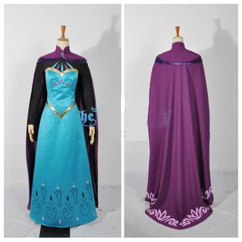 

adult princess halloween costume elsa coronation dress elsa cosplay costume(Top+skirt+shirt+cloak+glove+collar pin+free crown