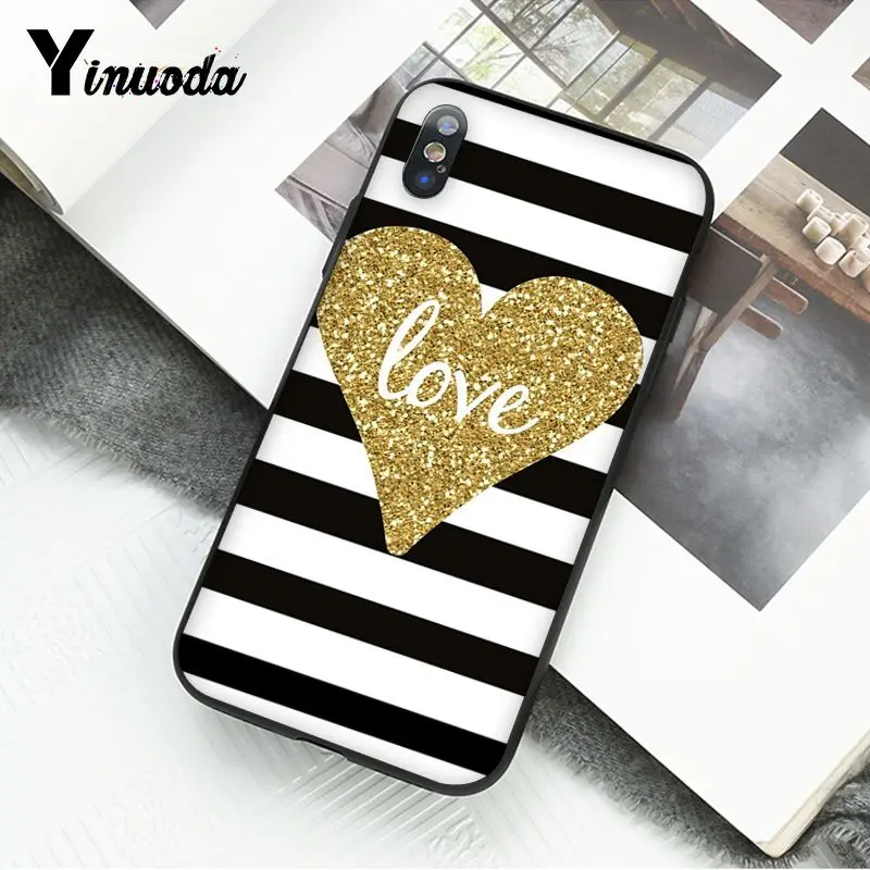 Black White Strip Pink Bling Heart