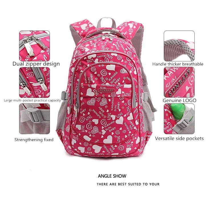 Многоцветные водонепроницаемые нейлоновые легкие детские школьные сумки рюкзак с принтом для девочек-подростков