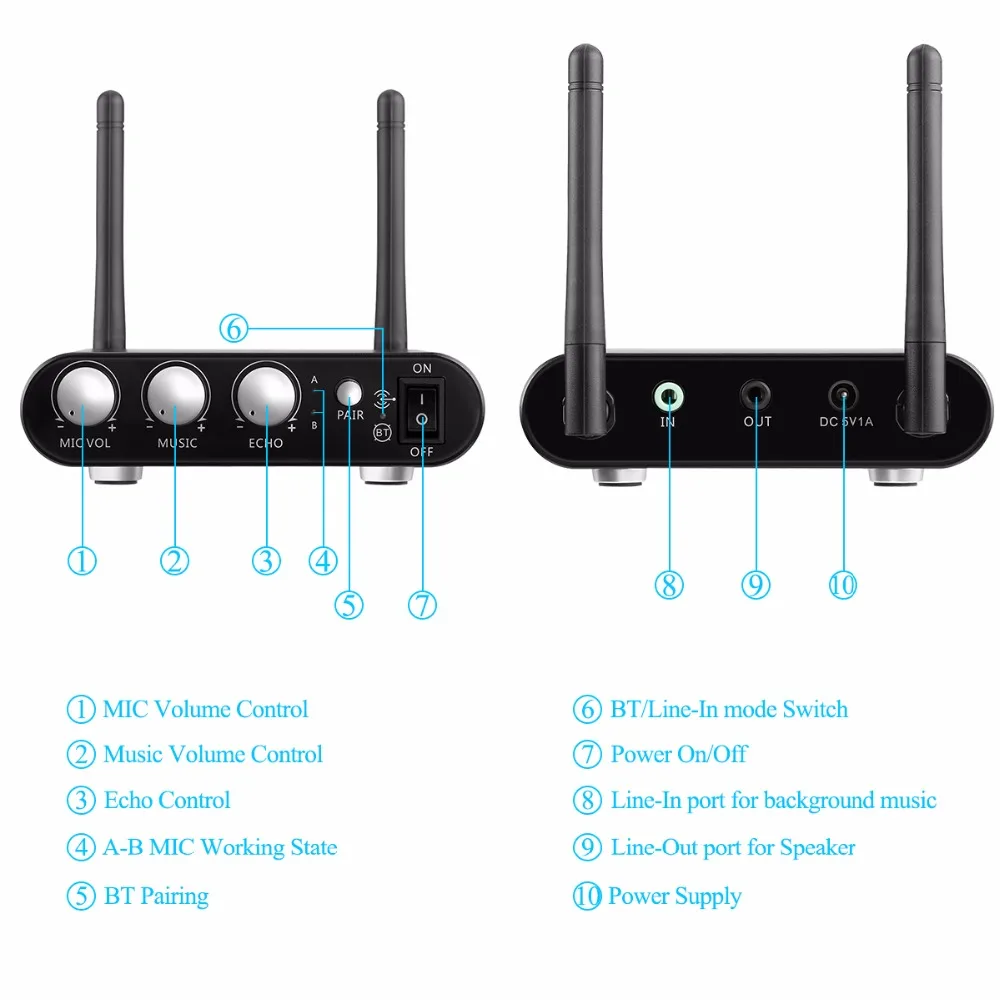 Excelvan K38 беспроводной микрофон Bluetooth приложение Регулируемый эхо профессиональный микрофон для образования вечерние с приемником