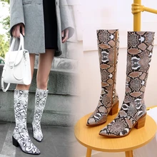 New Knee High Boots Woman Long Boots Sexy Snake Print Women Winter Short Plush Shoes Zipper Thick Heels Pu Leather Boots SIze 43 цена New Knee High Boots Woman Long Boots Sexy Snake Print Women Winter Short Plush Shoes Zipper Thick Heels Pu Leather Boots SIze 43 цены онлайн